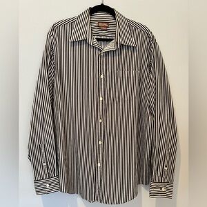 Michael Kors Men’s Brown White Striped Regular Fit Cotton Button Down Shirt L